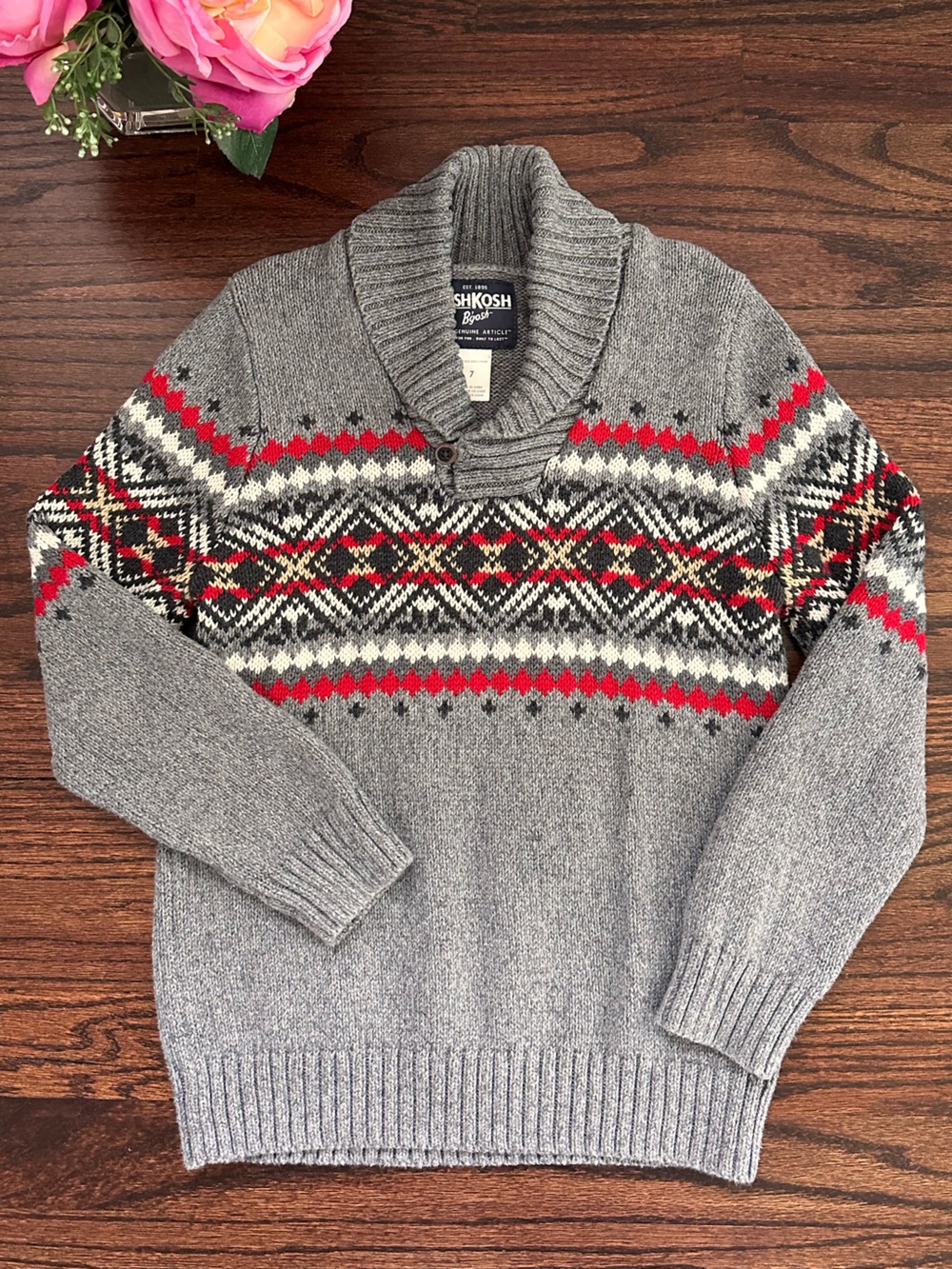 Osh Kosh B’Gosh shawl collar cotton sweater, size 7